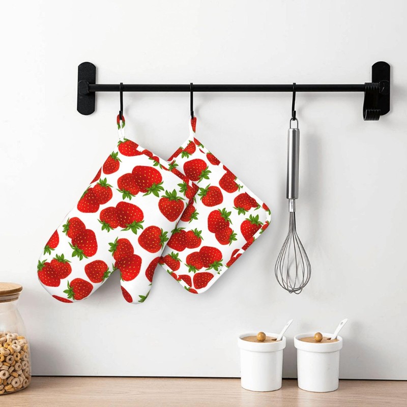 Silicone Oven Mitts and Pot Holders Sets, Home Cute Strawberry