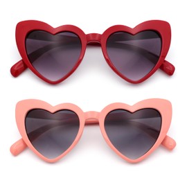 Girls Kid Size Heart Shape Lolita Valentine Love Sunglasses [2-Pack] Red & Dark Pink