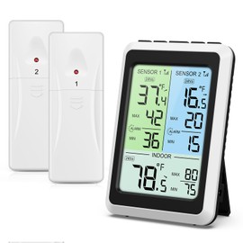 Ankilo Fridge Thermometer, Acoustic Alarm Functions, 4.5 Inch LCD Colour Screen Display with 2 Wireless Sensors, Fridge/Freezer Available, ℃/℉, Home Use and Restaurant
