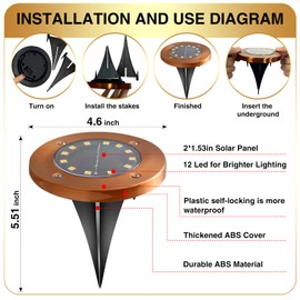 HOFLYW Outdoor In-Ground Lights Solar Disc Lights Outdoor Solar Garden Lights In Ground Solar Landscape Light 8 Pack 12 led for Pathway Yard Patio Walkway(Bronze, 8 Pack)