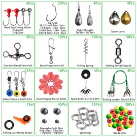 FOLANDO 187pcs Fishing Accessories Kit, Jig Hooks Bullet Bass Casting Weights Fishing Swivels Snaps Spoon Lure, Fishing Line Beads Fishing Gear Set with Tackle Box