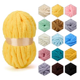 ERLYEEN Chenille Chunky Yarn Super Bulky Soft Thick Fluffy Jumbo Giant Washable Polyester Big Yarn DIY for Arm Knit Blanket Cushion Bed Sofa Home Decor,Yellow,0.55LB