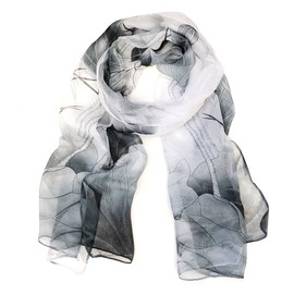 allydrew Wrapables® Lightweight Sheer Silky Feeling Chiffon Scarf, Gray Lotus Flower