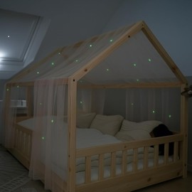lilimaus House Bed Canopy with Luminous Stars - Bed Canopy House Bed Decoration - Gift Girls & Boys - Canopy Bed Curtains for 90 x 200 cm and 120 x 200 cm Children's Beds - Luminous Stars Children's Room Decoration