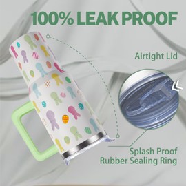 ZNYYZYBA 40 oz Easter Tumbler with Handle and Straw, Stainless Steel Insulated Easter Tumbler 40 oz, Reusable Easter Cup with Leak Proof Lid, Easter Gifts for Adults