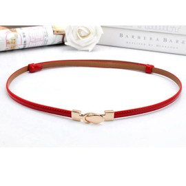 Diyafas Adjustable Leather Belt Women's Thin Waist Belt Slim Waistband for Dress Jeans, red