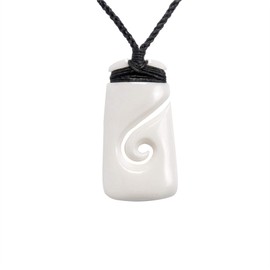81stgeneration Women's Men's Hand Carved Bone Maori Toki Koru HEI Matau Pendant Necklace