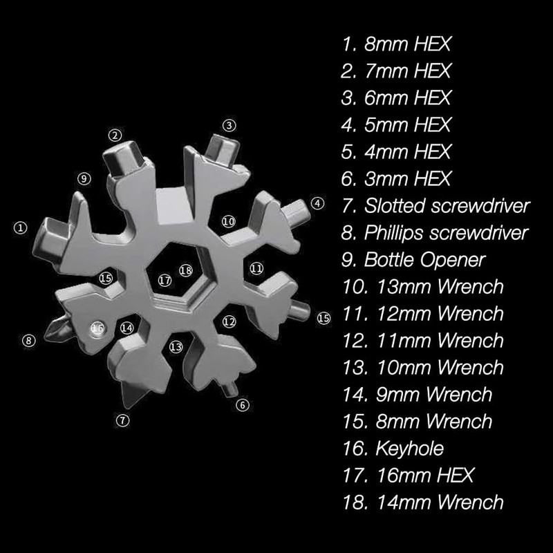 18 in 1 Stainless Multi-tool Snowflake Keychain Wrench Screwdriver Bottle