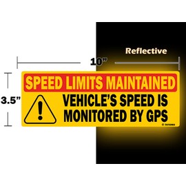 TOTOMO Red 2pk Vehicle Speed is monitored by GPS Speed limits are maintained Magnet Sticker 10"x3.5" Highly Reflective Premium Quality Car Safety Caution Sign #SDM-14R-M