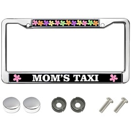 Mom's Taxi Stainless Steel Car Licence Plate Covers License Plate Frame for Women Wife Mom