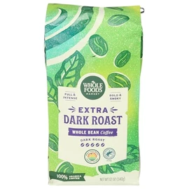 Whole Foods Market, Extra Dark Roast Whole Bean Coffee, Full & Intense, Bold & Smoky, 12 Ounce