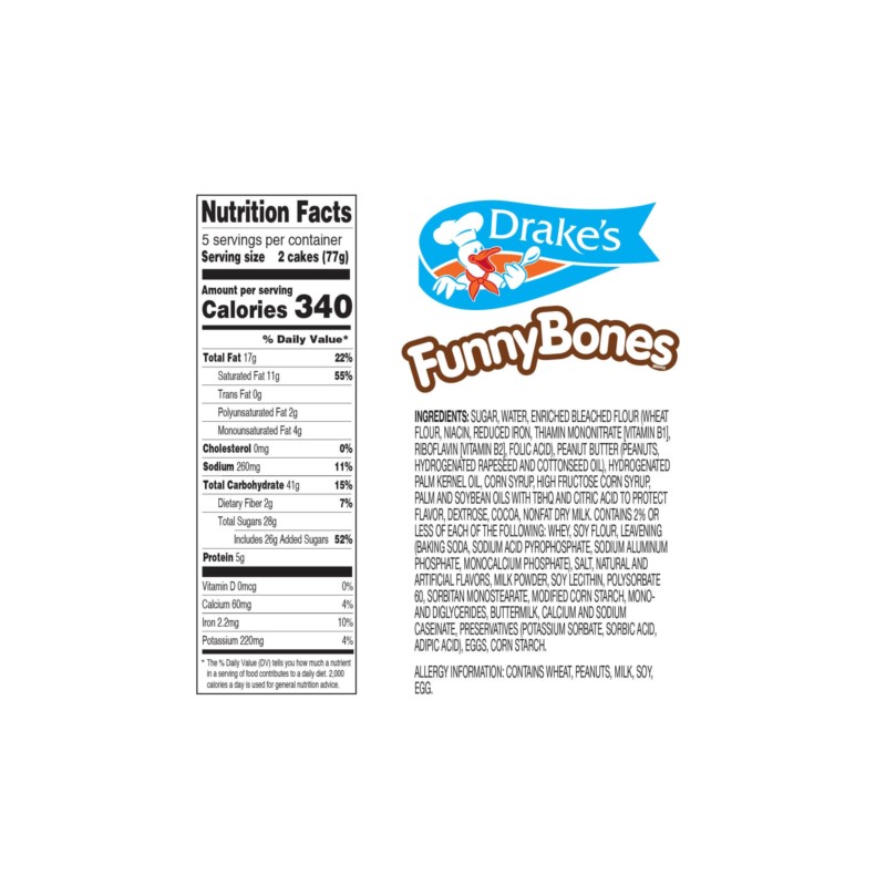 Drake's Funny Bones, 10 Boxes, 100 Twin-Wrapped Peanut Butter Creme-Filled