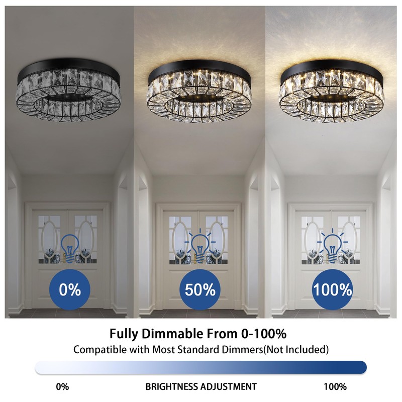 Crystal LED Flush Mount Ceiling Light Fixtures Modern Black LED