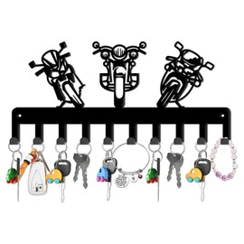 SUPERDANT Motorcycles Key Holder 3 Styles Motorcycles Decoratice Key Hook 10 Hooks Wall Mounted Key Rack Hanger Organizer Black Iron Home Decor for Bag Clothes Key Towel Hanging Wall Decoration