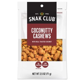 Snak Club Coconutty Cashews, 2.5 Ounce (Pack of 6)