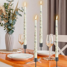 Hyacinth Printed Taper Candle Dripless Candles Sticks - 4 pcs Handmade White Taper Candle 10 inches Long Tapered Candles for Home Party Wedding Restaurant Holiday Decor