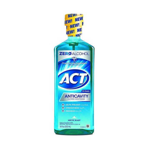 ACT Anticavity Fluoride Mouthwash, Zero Alcohol, Arctic Blast, 18 Ounces Each, Pack of 6