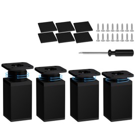 AUAUY Adjustable Furniture Legs, Set of 4 Furniture Feet, Height Adjustable, Square with 6 Non-Slip Mats, 16 Screwdrivers, Height: 80 mm Adjustable Feet 0-20 mm Furniture Feet for Cabinets Chest of