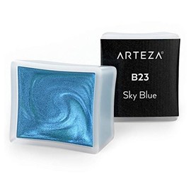 Arteza Metallic Watercolor Paint, Sky Blue A716, Set of 2 Half Pans, Pearl Paint, Vibrant and Pearlescent Hues, For Illustrations, Calligraphy, Painting