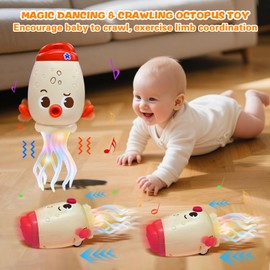 GEVINST Dancing Octopus Baby Toy, Toddler Crawling Tummy Time Toys with Light and Music, Electric Magic Dancing Squid Toy for 12-18+ Months Kids, Funny 1st Boys Girls Birthday Gifts, Beige