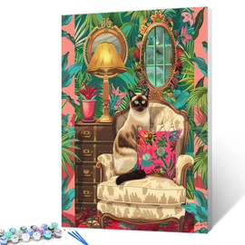 Tucocoo Lovely Kitten Paint by Number Kit for Adult Green Leaves Room Jungle Paint by Number,Funny Pet on Canvas for Creative Wall Art Home Decor Gift for Friends and Family 16x20 Inch (DIY Framed)