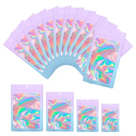 Songio packing Holographic Mylar Bags, 100 PCS Party Favor Bags with Window(4.3 * 7.1"), Resealable Smell Proof Bags for Small Business, Food Packaging Bags, Gradient Foil Bags(Purple Blue)