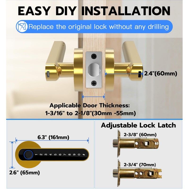 eLinkSmart Fingerprint Door Knob Lock, Smart Keyless Entry Door Lock