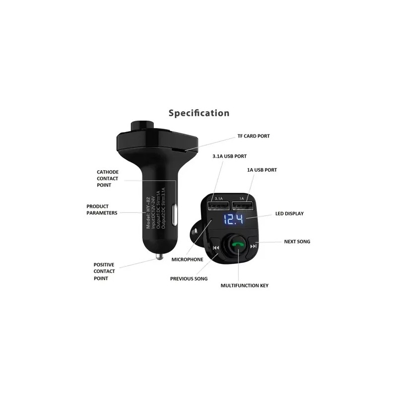 Transmisor FM Bluetooth Yixoo para Auto con Manos Libres y