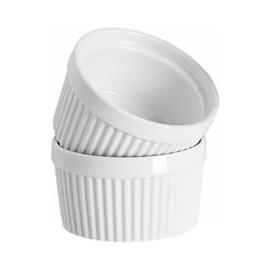 Fonteme 2 oz White Ceramic Fluted Ramekins - Oven Safe Ramekin Dishes for Baking Soufflé Custard Dessert Dip Sauce Prep Bowls – Durable Porcelain Bakeware (2)