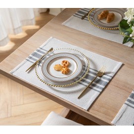 Placemats Set of 4 for Dining Table, Woven Cloth Place Mats for Kitchen Tabletop Décor, Handcrafted Machine Washable Cotton Table mats 13 x 19 Inch, Grey and Beige