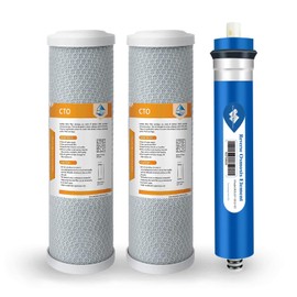Membrane Solutions Combo Pack for FX12M and FX12P, Water Filter Replacement Cartridge Compatible GE RO Set GXRM10RBL GXRM10G Reverse Osmosis Systems, 2x Carbon Filters, 1x 50GPD RO Membrane Filter