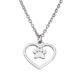 LuckyLy Collar Corazón Mujer con Dije de Huella de Perro, Cadena de Acero Inoxidable Color Plata – Regalos para Amantes de Perros, Regalos para Mujer y Amigas Originales, Modelo Paw
