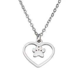 LuckyLy Collar Corazón Mujer con Dije de Huella de Perro, Cadena de Acero Inoxidable Color Plata – Regalos para Amantes de Perros, Regalos para Mujer y Amigas Originales, Modelo Paw