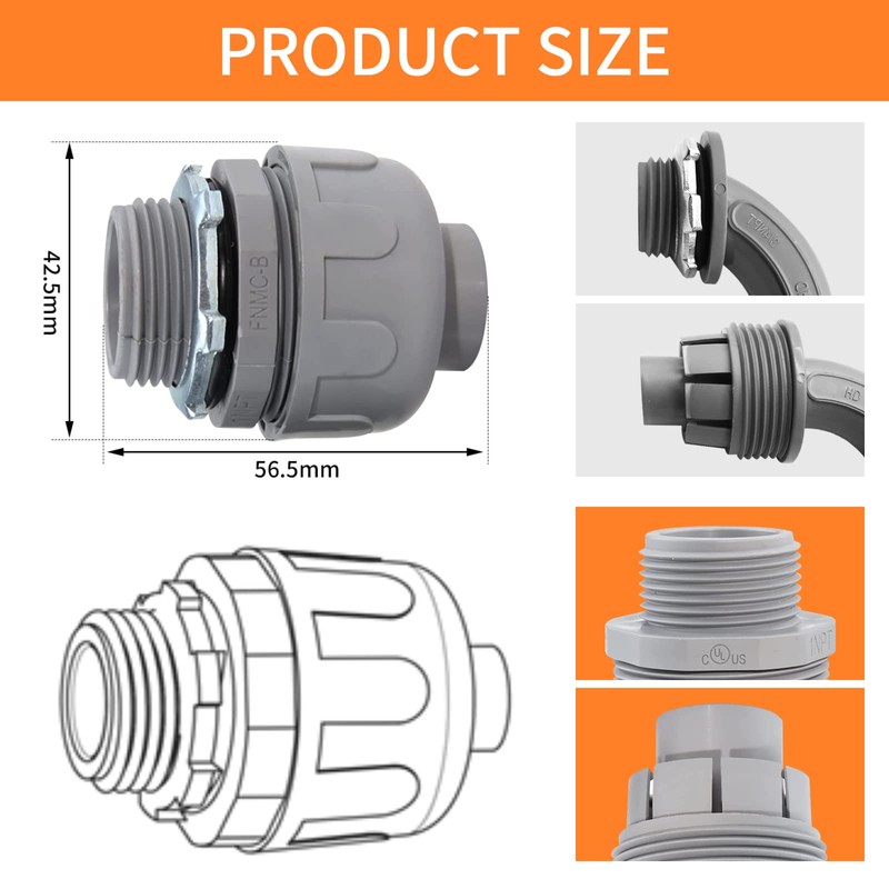 3/4 Inch Liquid Tight Connector PVC Electrical Conduit Fittings Straight
