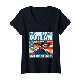 Womens I'm Voting For The Outlaw And The Hillbilly Trump Vance 2024 V-Neck T-Shirt