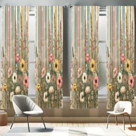 Ambesonne Floral Window Curtains Pack of 2, Vintage Botanical Blossoms with Grunge Weathered Stripes Print, Lightweight Set with Rod Pocket, 4 Panels of - 28" x 95", Beige Reseda Green and Blush