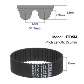 QUARKZMAN HTD-5M Rubber Toothed Belt 54 Teeth, 270 mm Circumference x 25 mm Width x 3.6 mm Height, Closed Loop Groove Belt