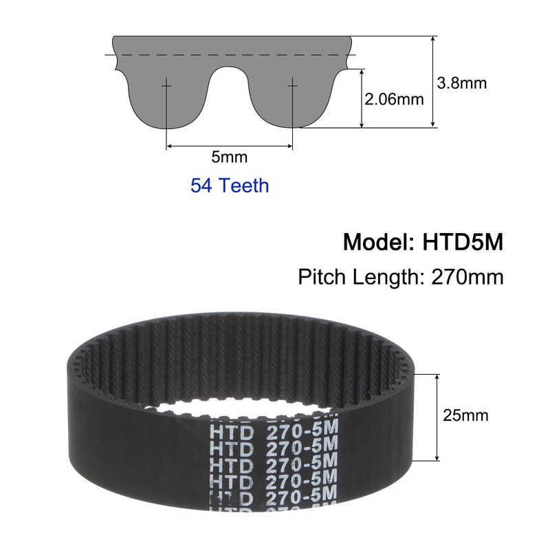 QUARKZMAN HTD-5M Rubber Toothed Belt 54 Teeth, 270 mm Circumference