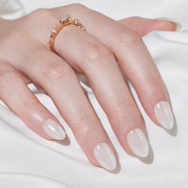 Press On Nails Short - Findigit Press On Nail, Short Almond Fake Nail White with Nail Glue, Fit Perfectly Natural Reusable Stick On Nails in 16 Sizes - 32 Glue On Nail Kit, Almond Glossy