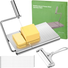 Jovitec 2 Pack Stainless Steel Cheese Slicer Wire Adjustable Handheld Cheese Cutter Board with 10 Replacement Wires for Block Cheese