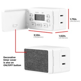 UltraPro 24hr Digital Bar Outlet Timer, 1-Polarized Timer Outlet, 2 Programmable Cycles Plug Timer, Cloth Override Cover, Light Timer Indoor, Lamp Timer, Electrical Outlet Timer, White, 1 Pack, 49790