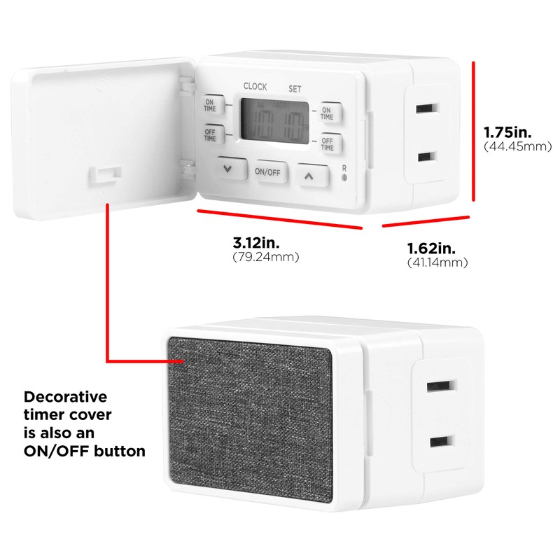 UltraPro 24hr Digital Bar Outlet Timer, 1-Polarized Timer Outlet, 2