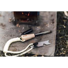 WIKA Fire Steel, Fire Starter with Waterproof Aluminium Tinder Box, Wooden Handle and Fluorescent Paracord Tape, Special Magnesium Alloy for Maximum Effectiveness, Function Even When Wet