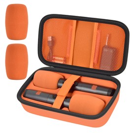 Wireless Microphone Case for JBL PartyBox & Two Mic System, Shockproof Karaoke Microphones Travel Storage Box with Mic Foam Cover, Holds 2 Mics, Receivers, Adapters, AA Batteries - Orange+Black Zipper