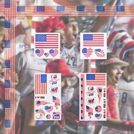 AhfuLife Pack of 24 USA Flag Tattoo Stickers, Temporary Tattoo Sticker Set, Fan Decoration Stickers for Football Sports Events Event Supplies Concerts World Cup 2022 Party Decoration (USA)