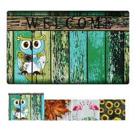 YK Decor Owl Print Welcome Doormat Decorative Entrance Floor Mat Indoor Front Door Mat Non Slip Rubber Welcome Mat 17 x 29inches
