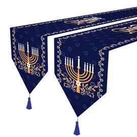 Wehhbtye 2 Pack Hanukkah Table Runner -12 x71 Jewish Chanukah Table Decoration with Tassels -Table Runner Dresser Scarves for Table Dinner Holiday Party (Hanukkah Table Runner, 2)