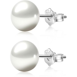 Sterling Silver Real Freshwater Cultured Pearl Stud Earrings, Handpicked AAAA Quality White Button Pearl Ear Studs Jewelry Gift for Women(7.5-8mm)