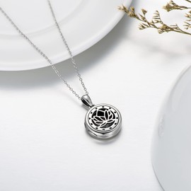 SOULMEET Round Shaped Inspirational Lotus Locket Necklace That Hold Picture Hollow Photo Pendant New Beginning Sterling Silver Locket (Locket only)