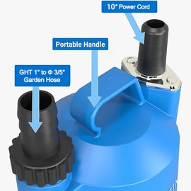 FOTING Submersible Water Pump - 1/4HP Utility Pump - 1676GPH Thermoplastic Electric Portable Transfer Water Pump - 25-Foot Cord for Pool, Tub, Garden, Pond Draining